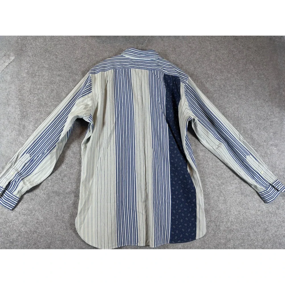 Ralph Lauren Button Down Shirt Mens M Blue Patchwork Excellent Vintage Striped